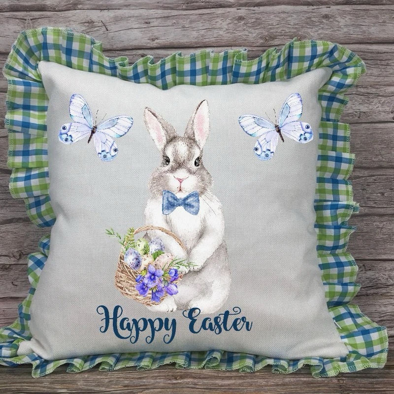 Happy Easter pillow with bunny and butterfly design