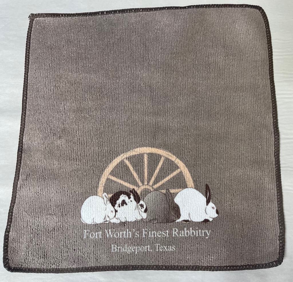 Gray blanket with Fort Worth's Finest Rabbitry embroidery