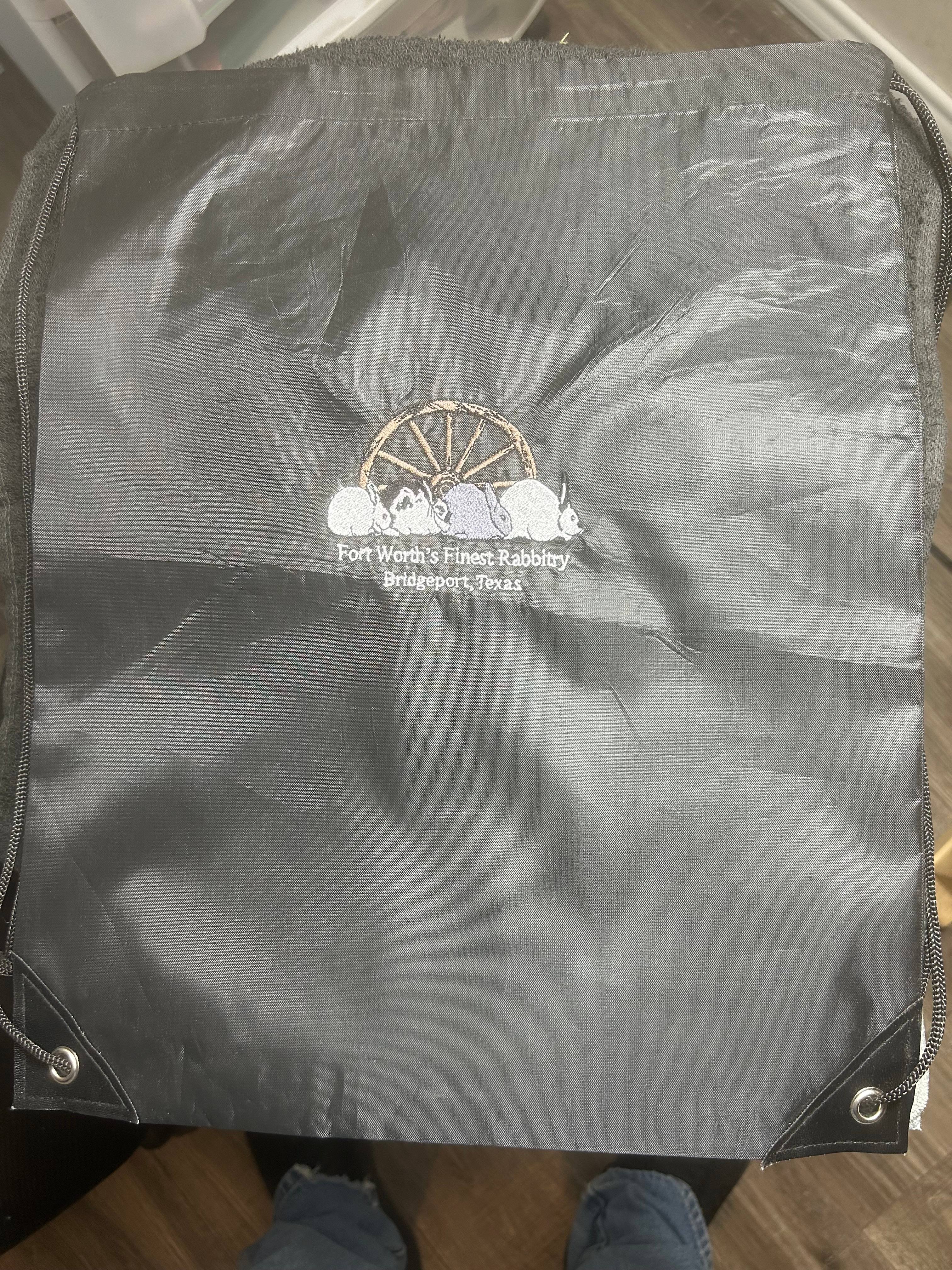Gray jacket with Fort Worth's Finest Rabbitry back embroidery