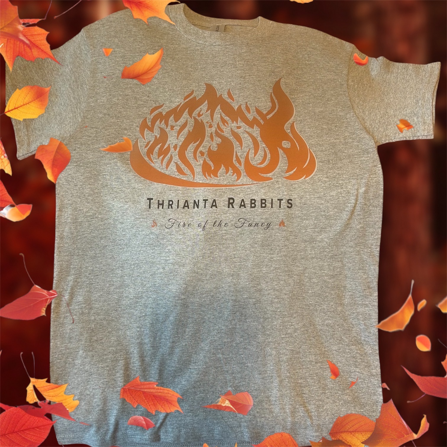 Thrianta Rabbits Fire of the Fancy t-shirt with flame design